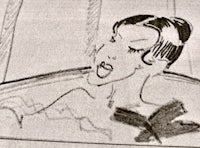 a drawing of a woman in a bath tub